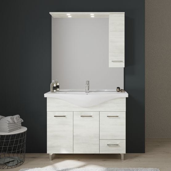 Mobile bagno a terra con pensile specchio e luce